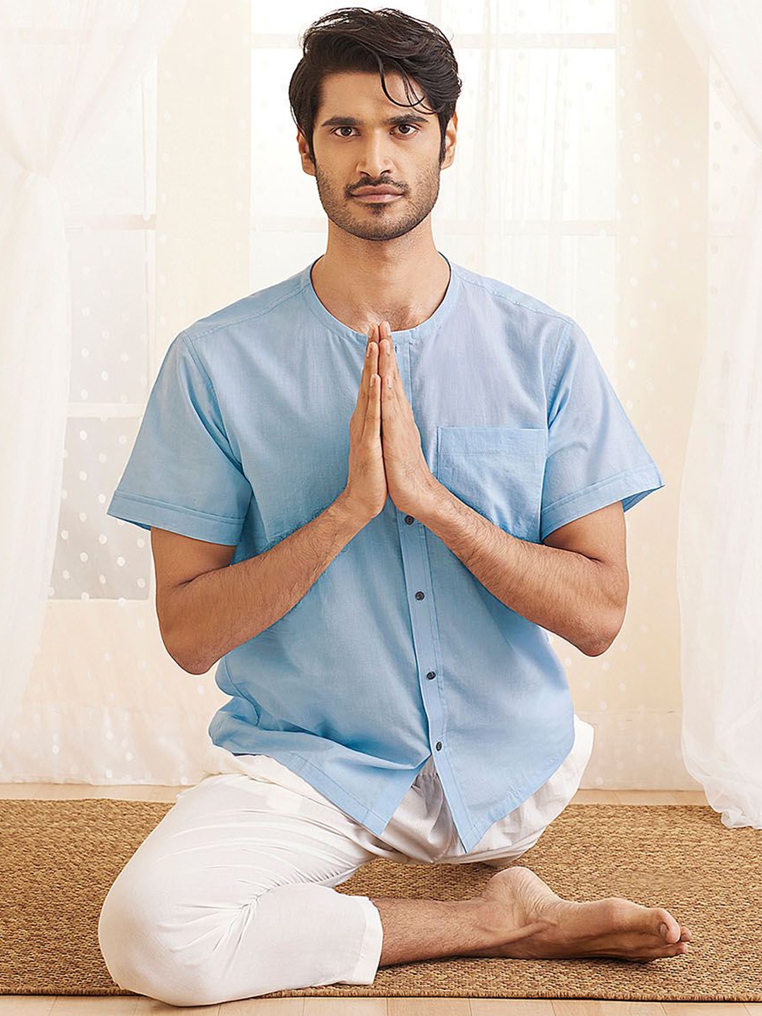 

VASTRAMAY Round Neck Pure Cotton Yoga Co-Ords, Blue