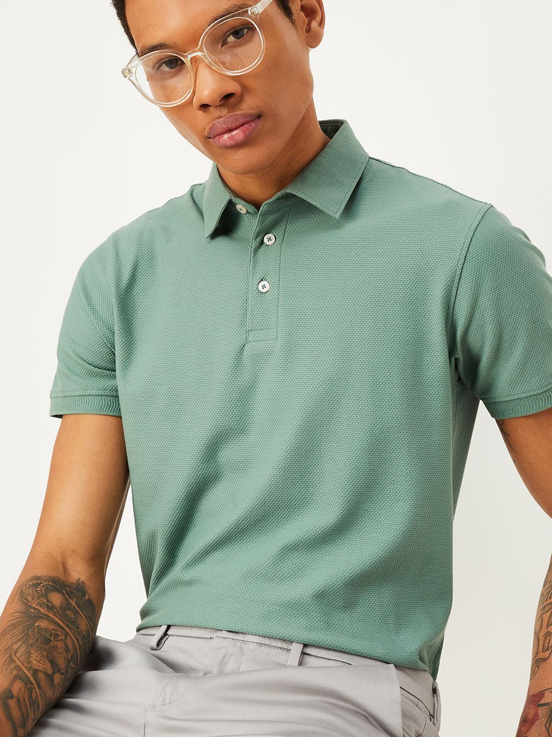 

max Men Polo Collar T-shirt, Green