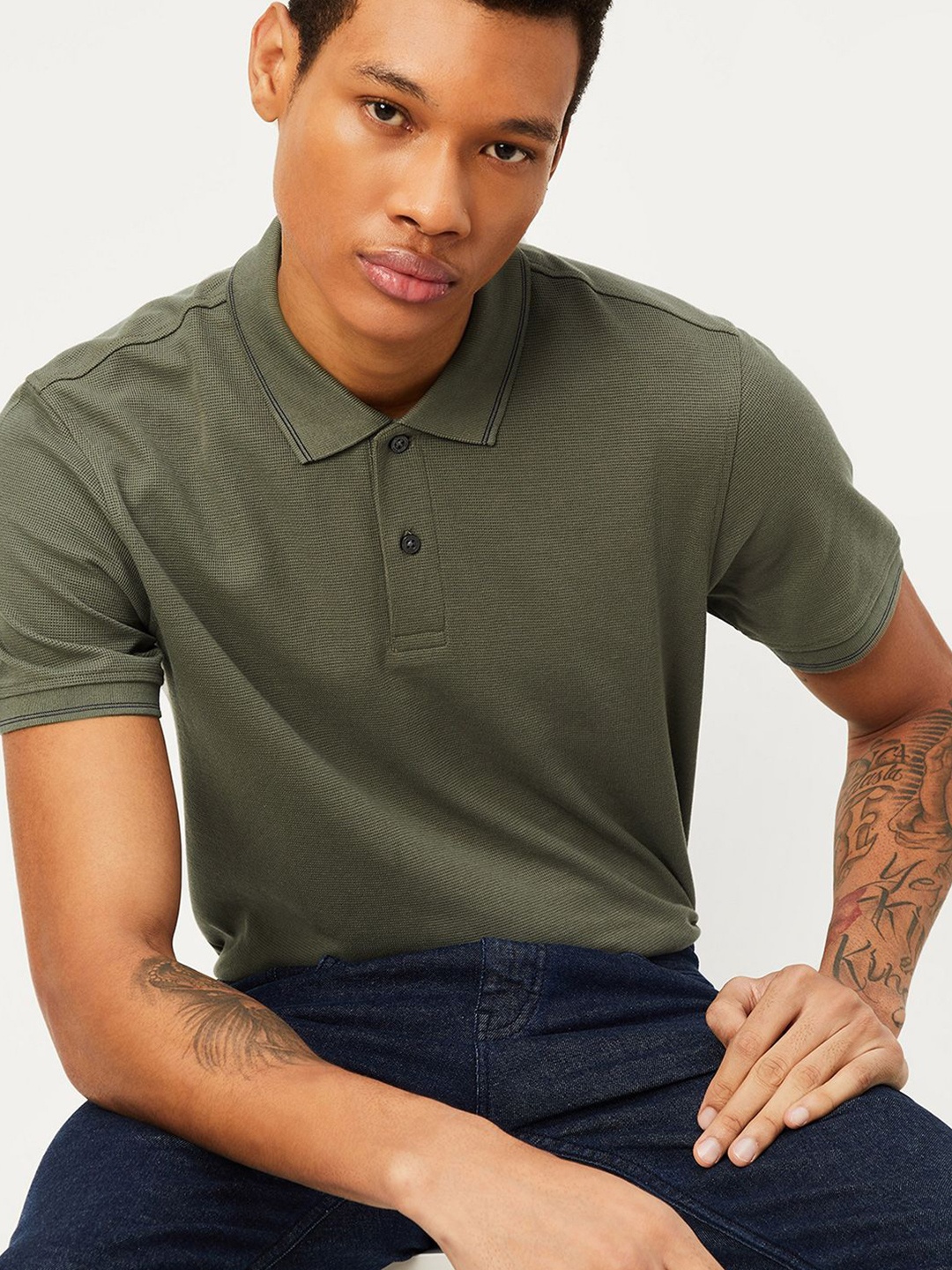 

max Men Polo Collar Pockets T-shirt, Green