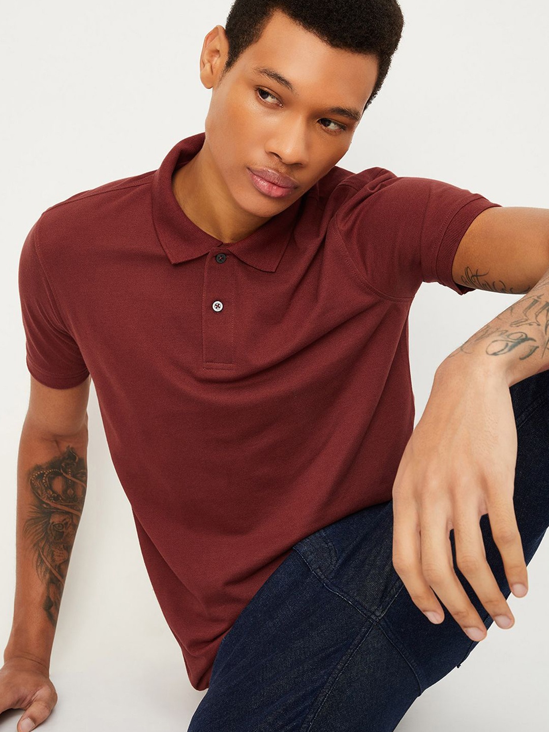 

max Men Polo Collar Pockets T-shirt, Orange