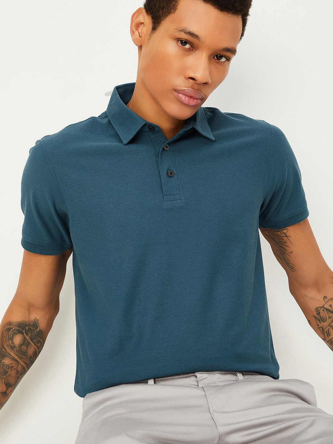 

max Men Polo Collar Pockets T-shirt, Blue