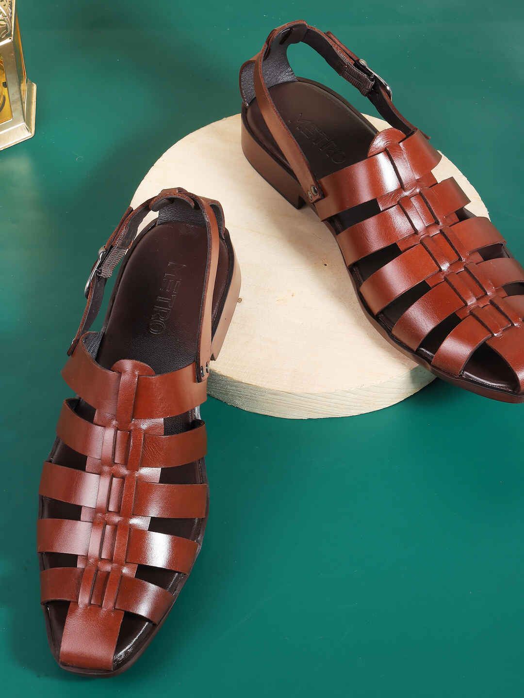 

Metro Men Leather Shoe-Style Sandals, Tan