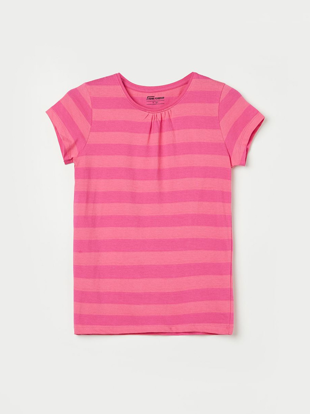 

Fame Forever by Lifestyle Girls Striped Henley Neck Pockets T-shirt, Pink