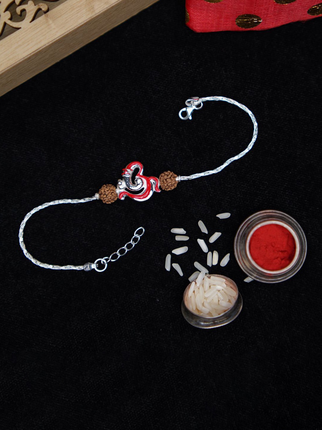 

Phirki Studio Beaded Rakhis With Roli Chawal, Silver