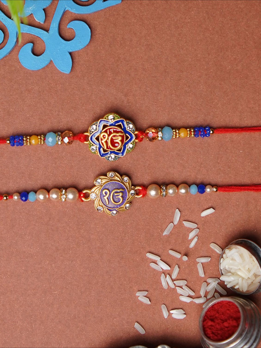 

Phirki Studio Set Of 2 Rakhis With Roli Chawal, Blue