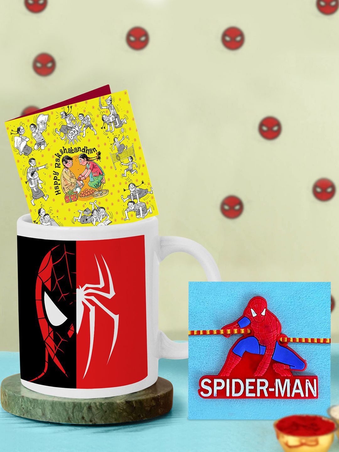 

TIED RIBBONS Spiderman Kids Rakhi with Mug Card Gift Set, Red
