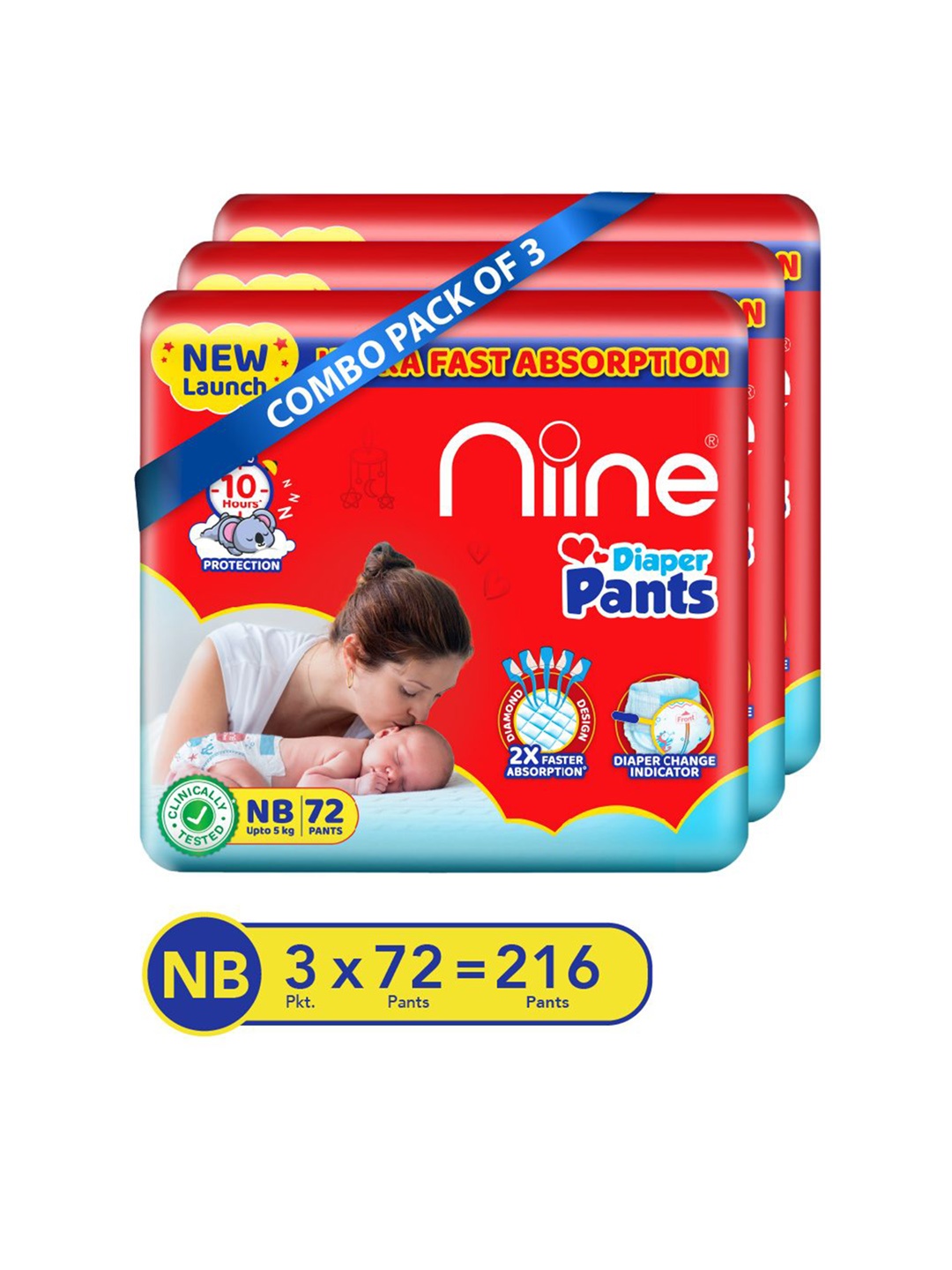 

Niine Set Of 3 Cottony Soft Baby Diaper Pants - 72N Each, White