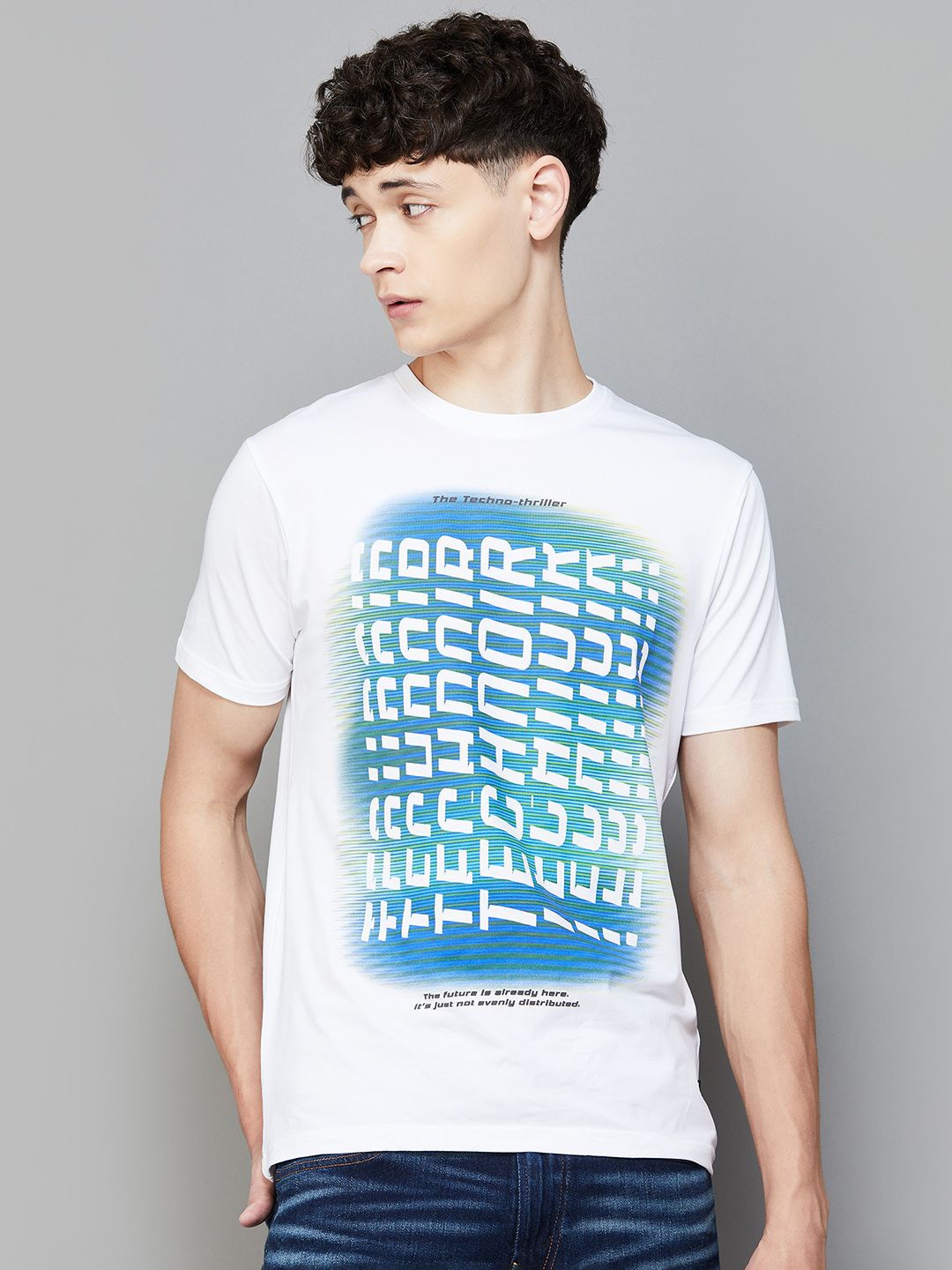 

Bossini Men Printed Raw Edge T-shirt, White
