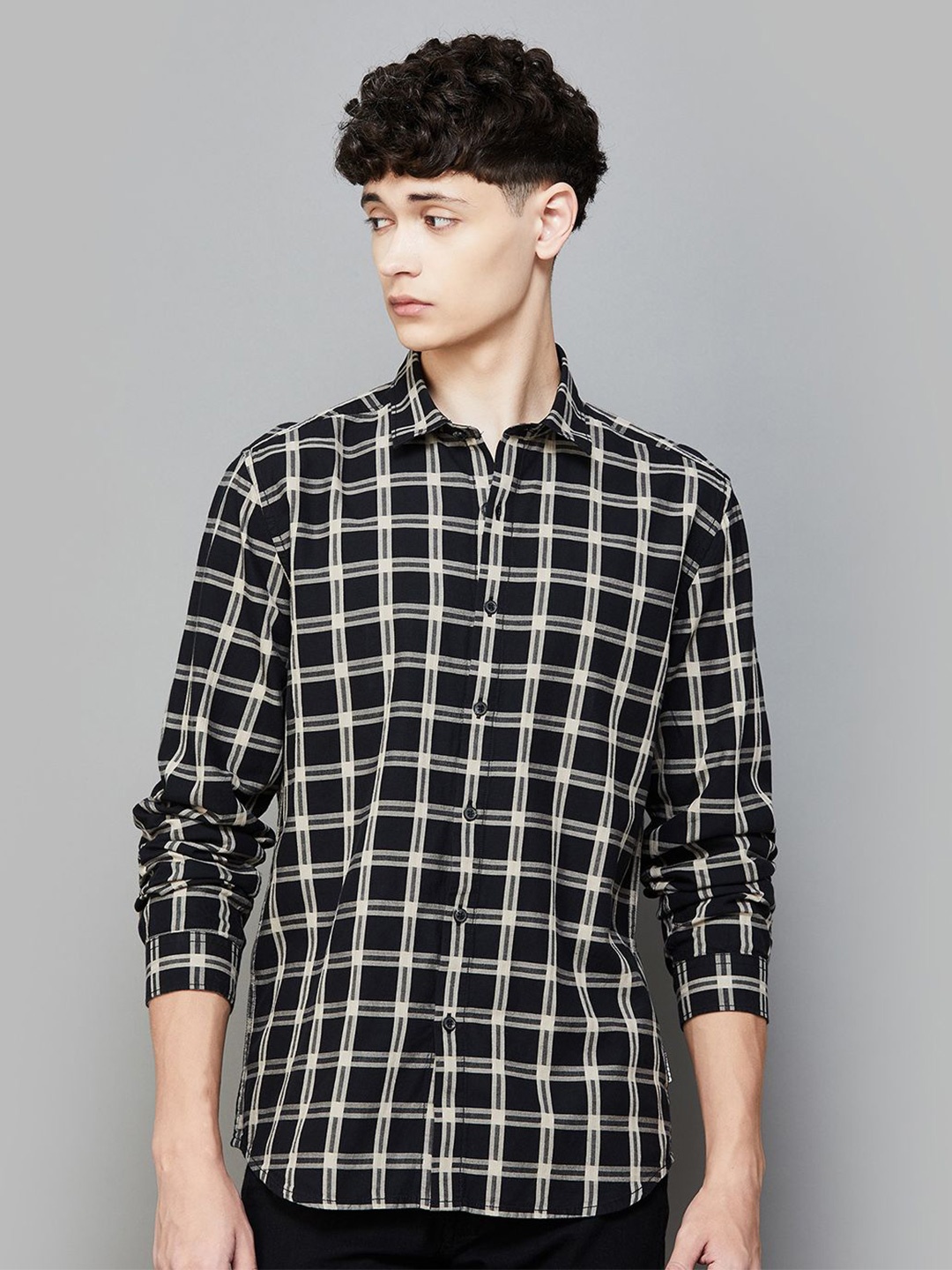 

Bossini Men Slim Fit Tartan Checks Opaque Checked Casual Shirt, Beige