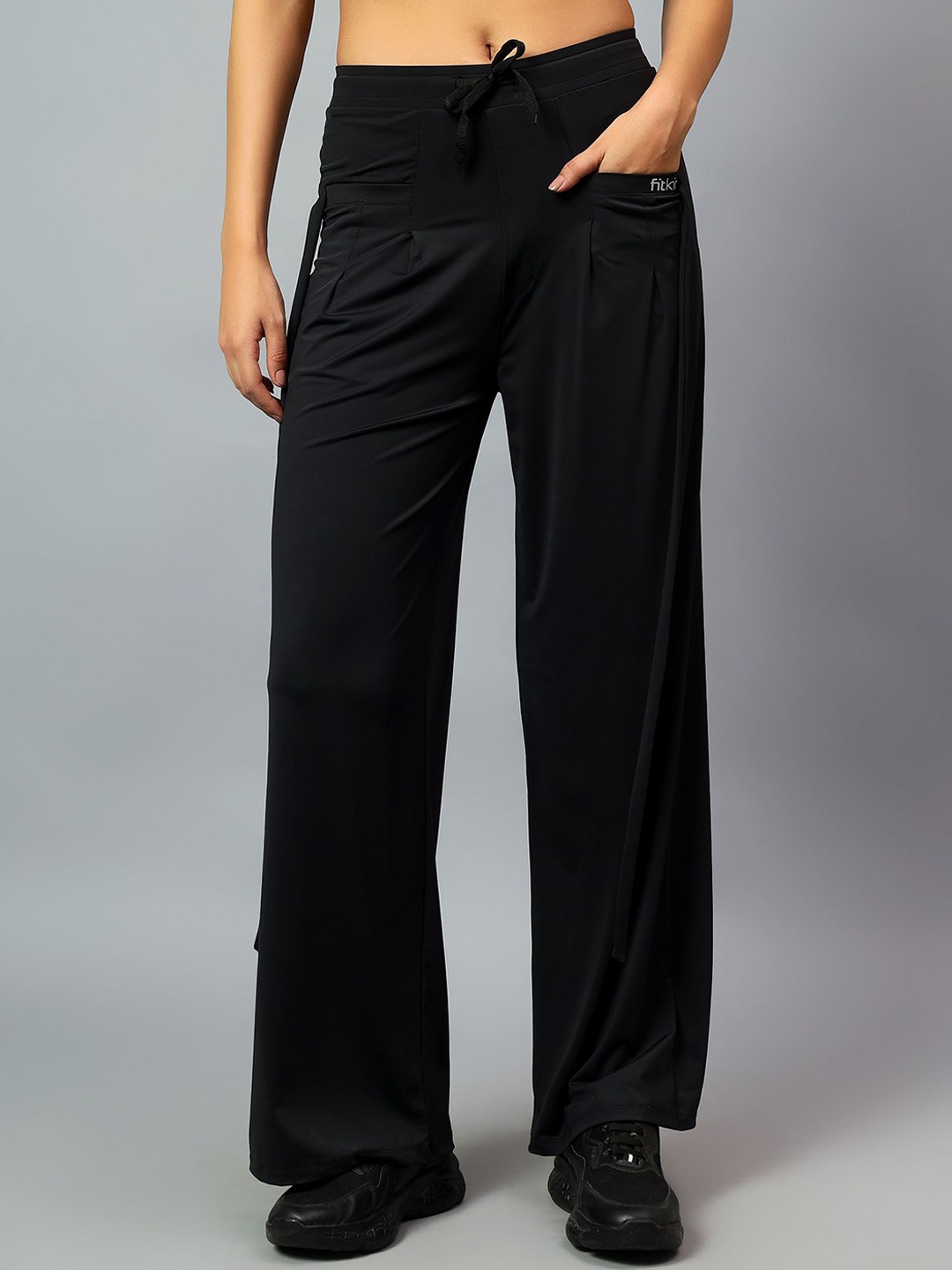 

Fitkin Women Relaxed-Fit High-Rise Bootcut Track Pants, Black