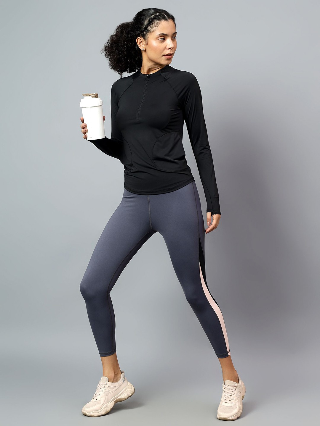 

Fitkin Women's Black 1/4 Front Zip Long Sleeve Training T-shirt