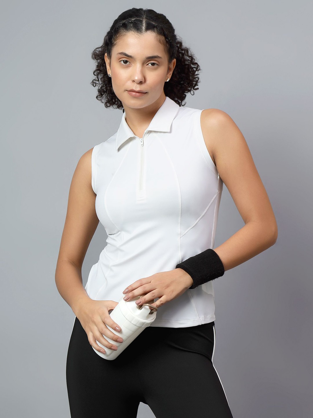 

Fitkin Womens White Polo Zip Top
