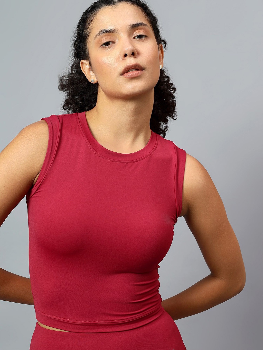 

Fitkin Women Wine Fitted Crop Tank, Maroon