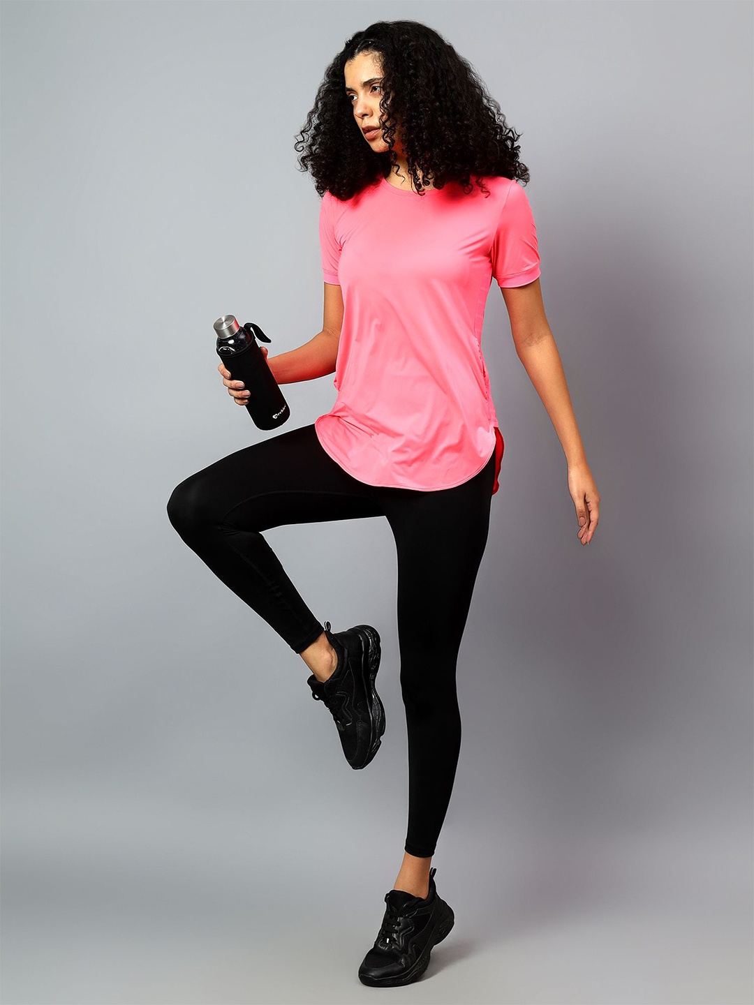 

Fitkin Women Varsity Colourblocked V-Neck Dri-FIT Pockets T-shirt, Pink