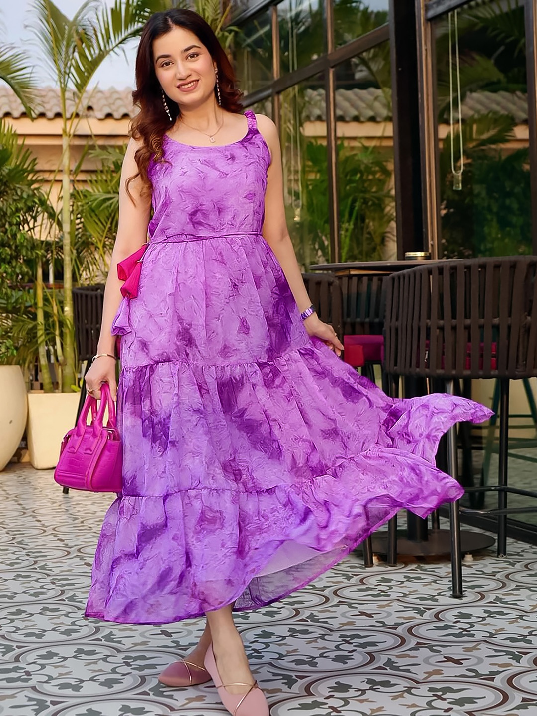 

Sangria Dyed Georgette Flared Fit and Flare Dress, Lavender