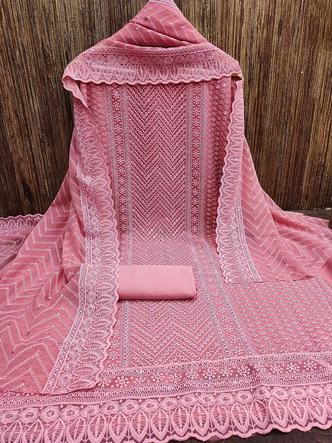 

Peachmode Embroidered Silk Georgette Unstitched Dress Material, Pink