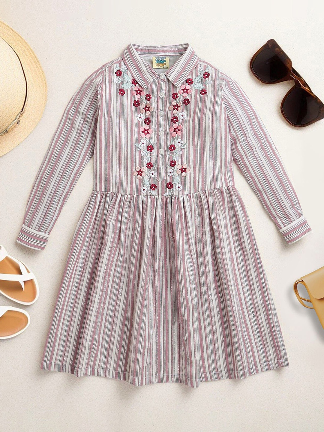 

ZIP ZAP ZOOP Striped Fit & Flare Dress, Grey