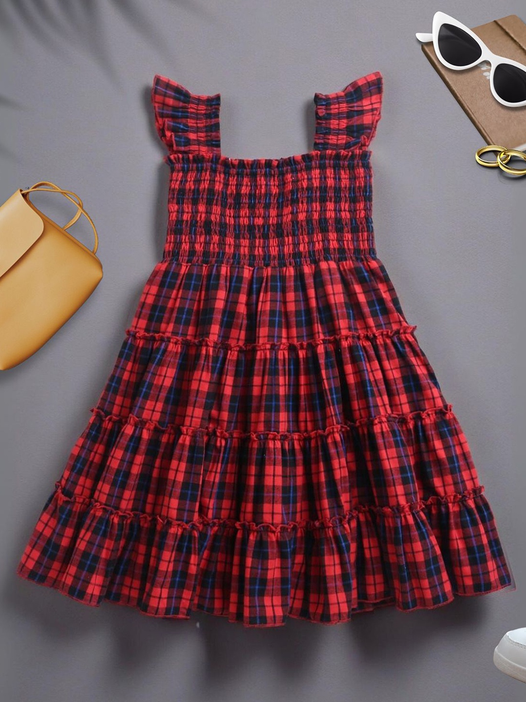 

ZIP ZAP ZOOP Checked Fit & Flare Dress, Red