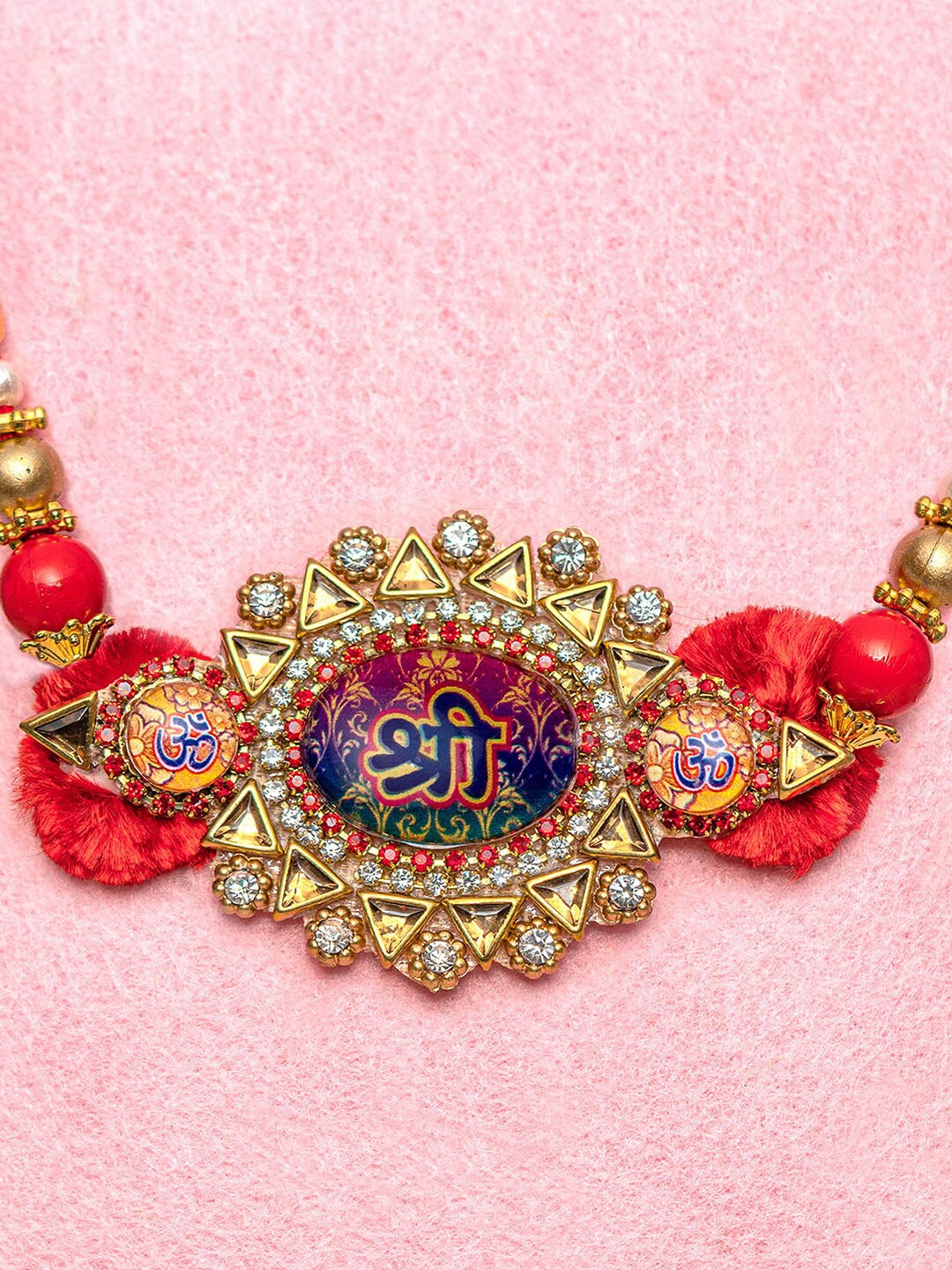 

TIED RIBBONS Shree Rakhi With Card & Roli Chawal, Red