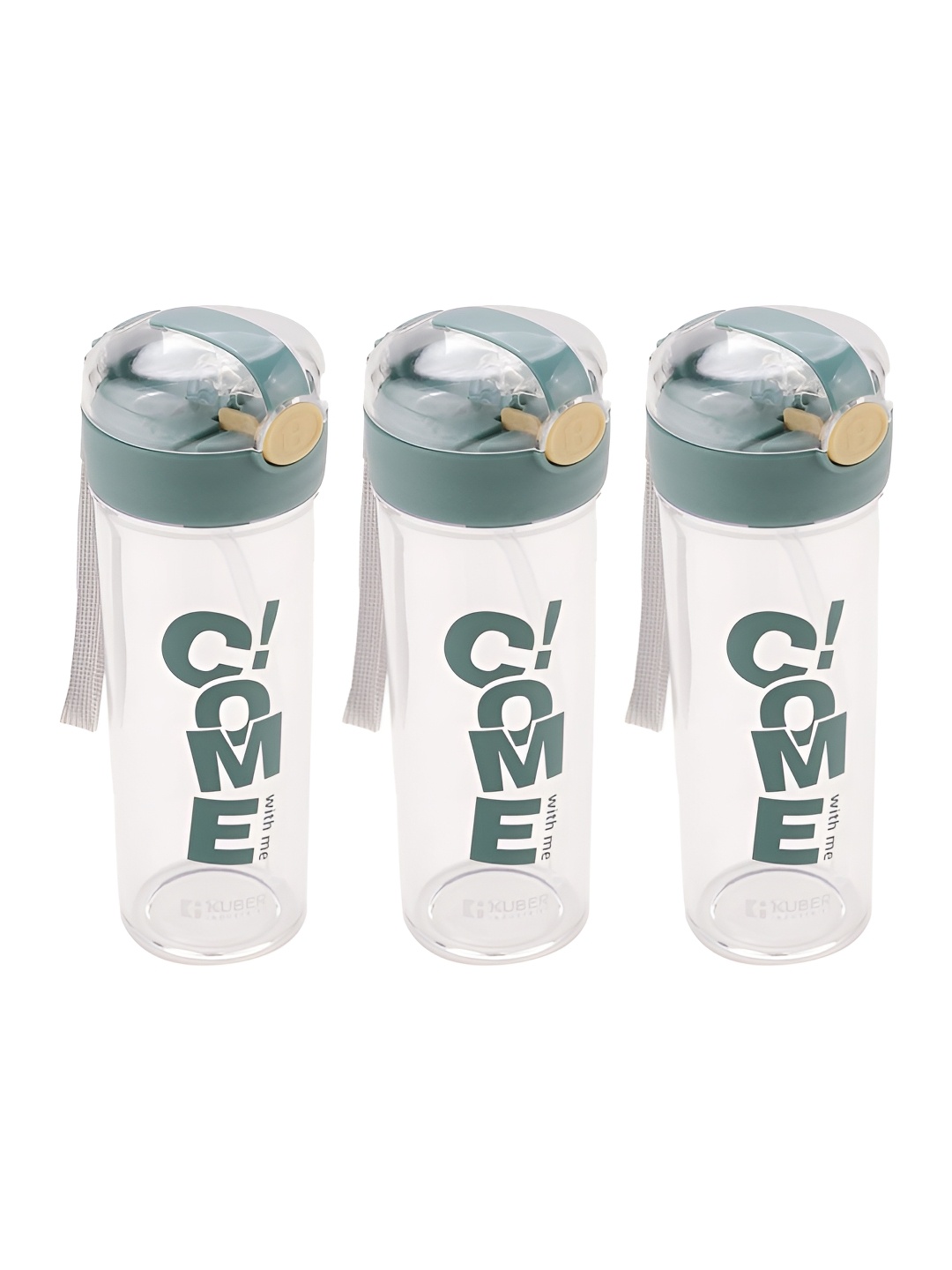 

Kuber Industries Transparent & Green Set of 3 Plastic Printed Water Bottle