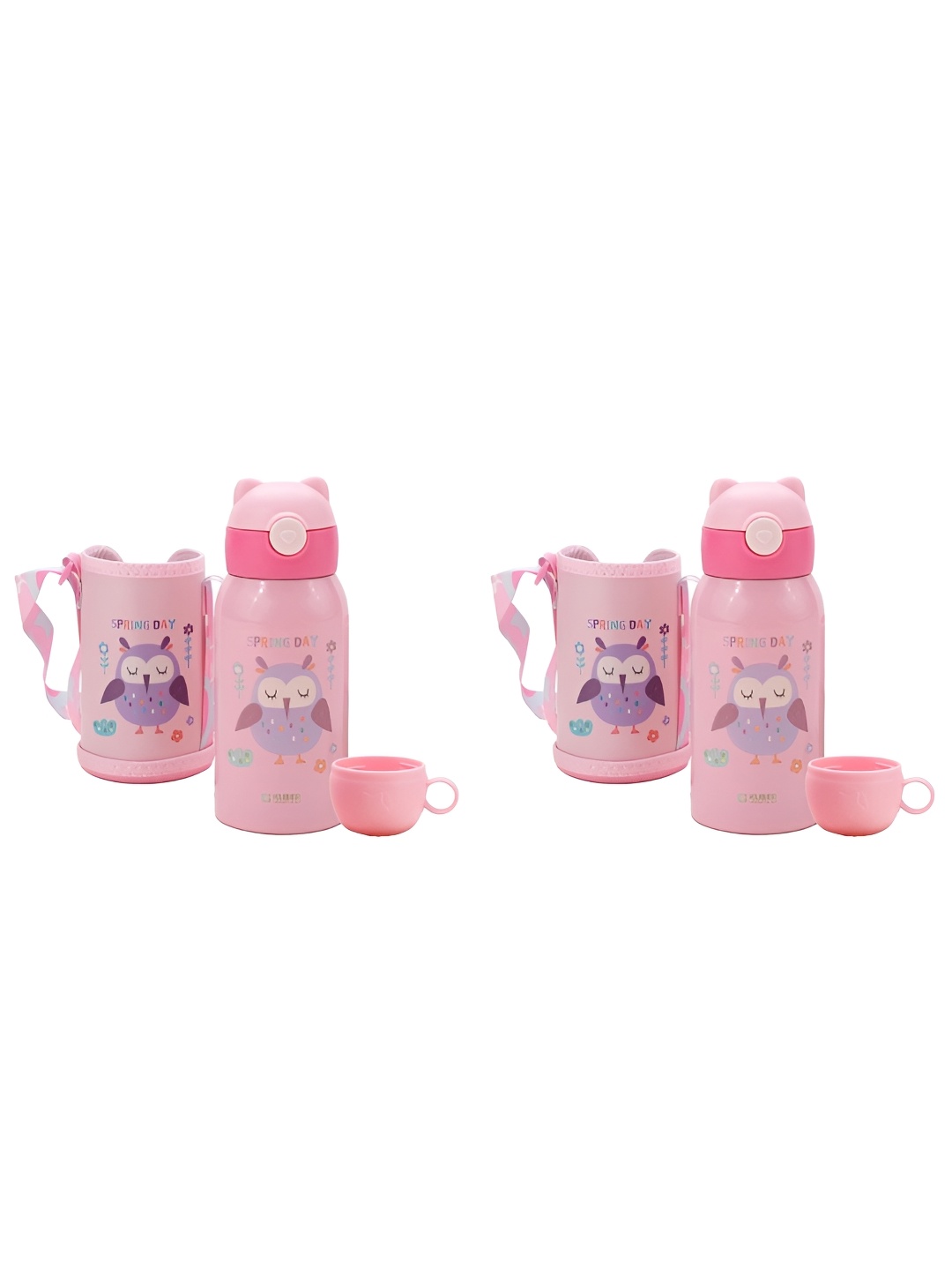 

Kuber Industries Pink Set of 2 Stainless Steel Printed Single Wall Vacuum Water Bottle