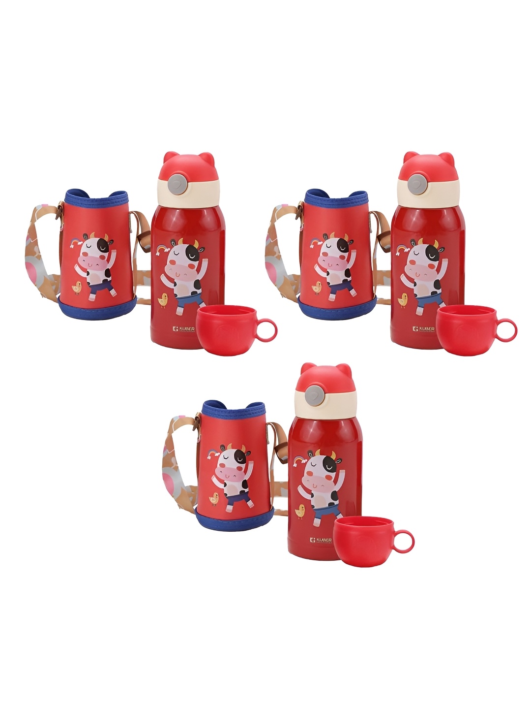 

Kuber Industries Red & Blue Set of 3 Stainless Steel Printed Water Bottle