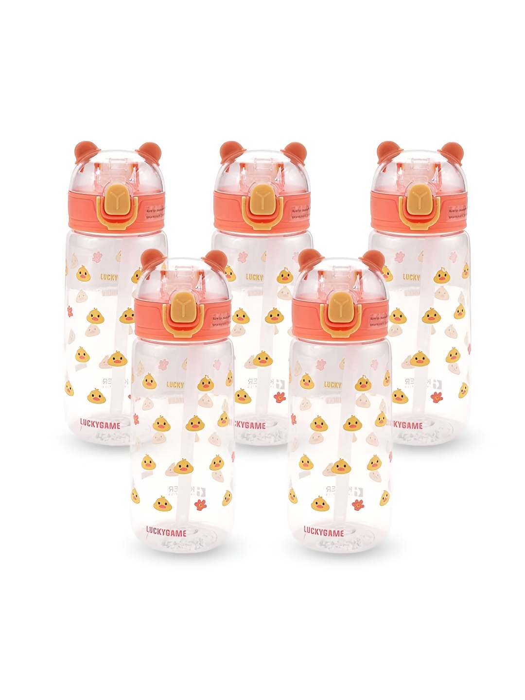 

Kuber Industries Transparent & Orange Set of 5 Plastic Printed Water Bottle