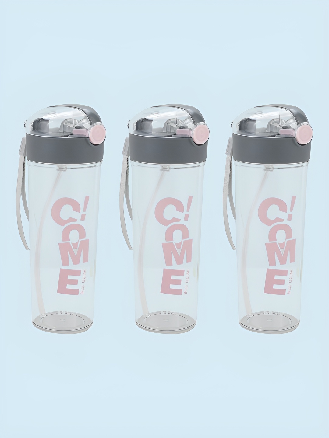 

Kuber Industries Transparent & Grey Set of 3 Plastic Printed Water Bottle