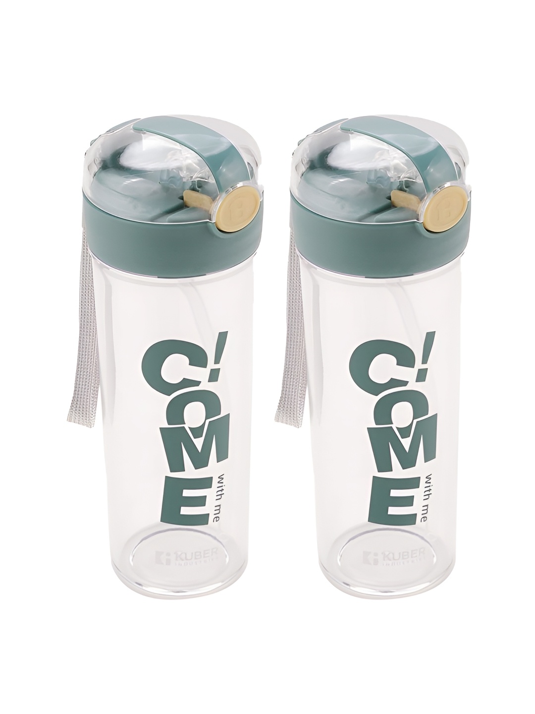 

Kuber Industries Transparent & Green Set of 2 Plastic Printed Water Bottle