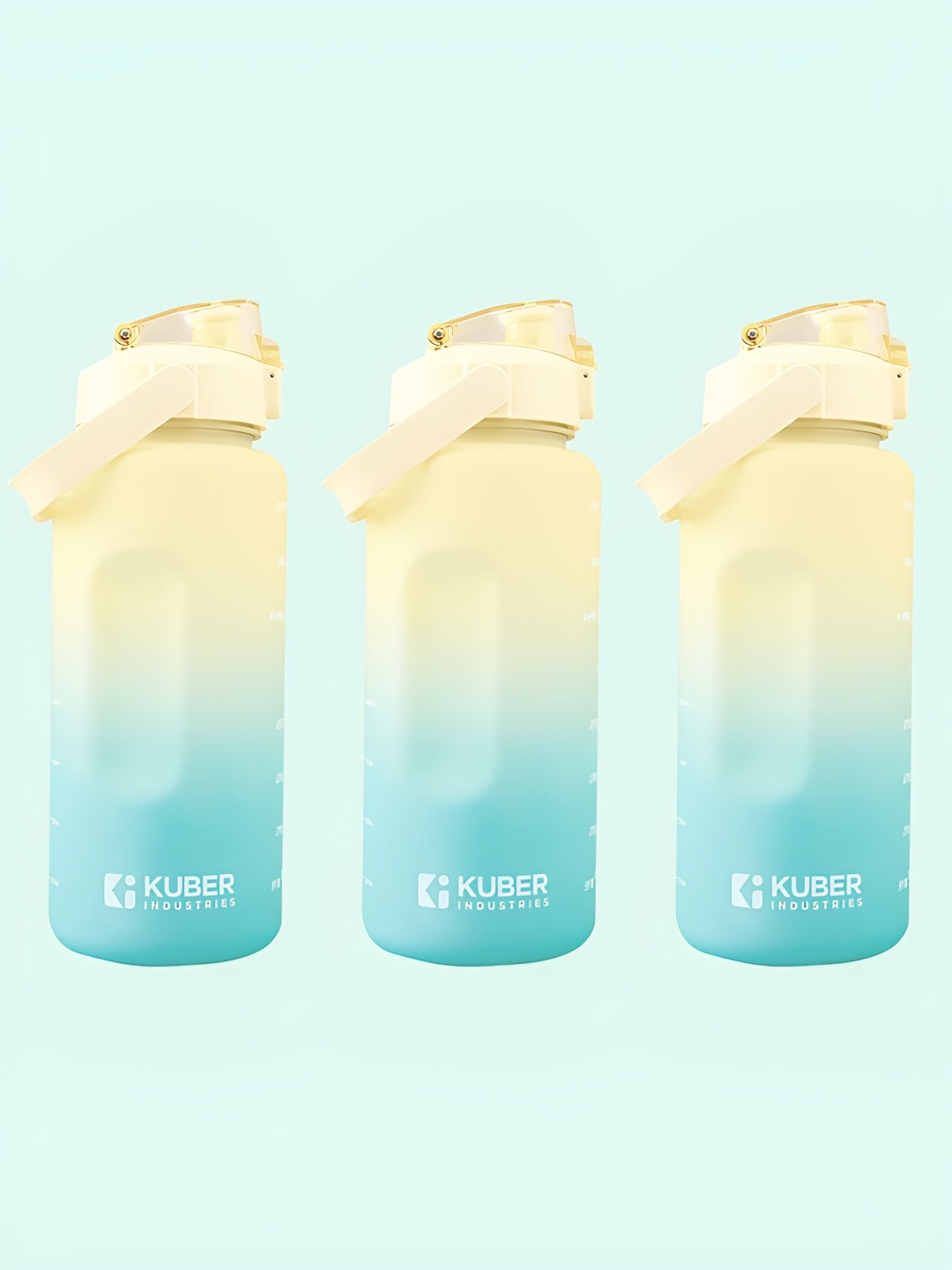 

Kuber Industries Yellow & Blue Set of 3 Plastic Printed Water Bottle