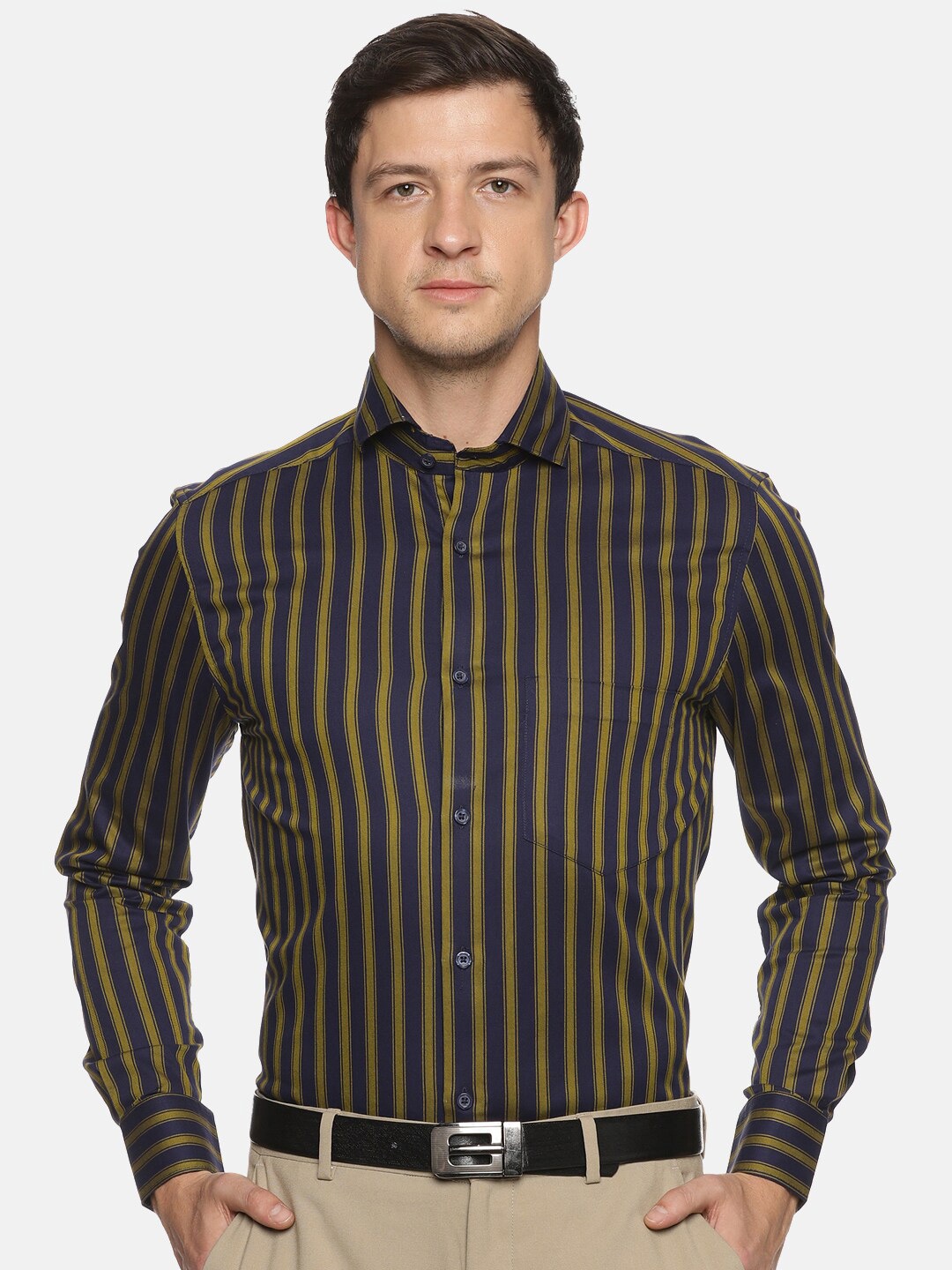

THE FORMAL CLUB Men Relaxed Opaque Striped Formal Shirt, Mustard