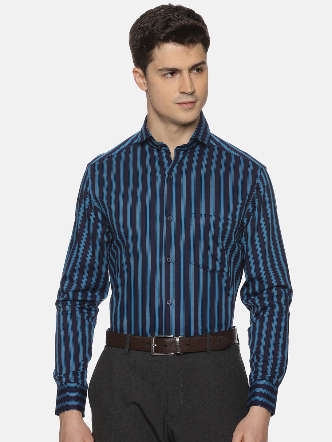 

THE FORMAL CLUB Men Relaxed Opaque Striped Formal Shirt, Blue