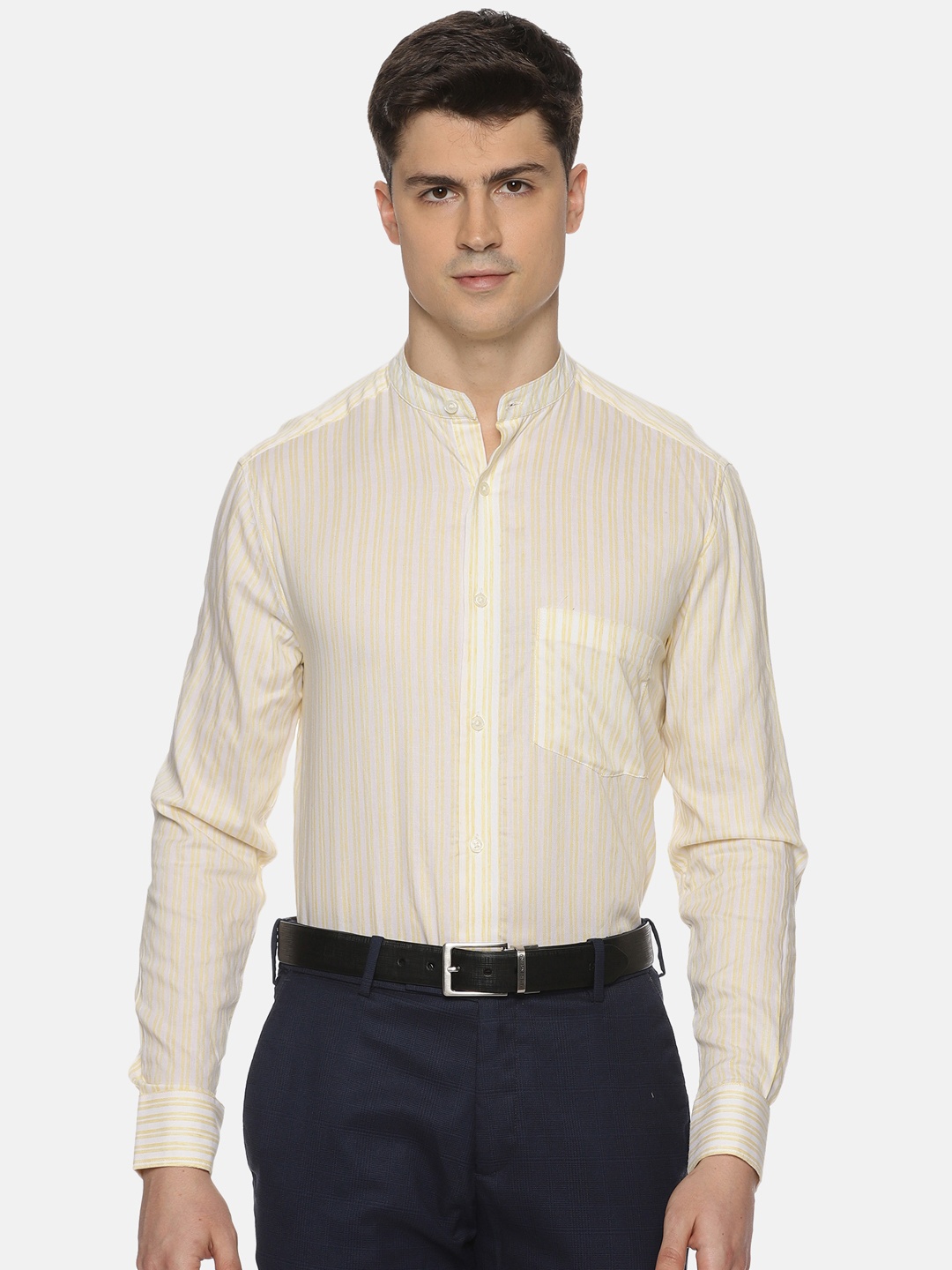 

THE FORMAL CLUB Men Relaxed Opaque Striped Formal Shirt, Yellow