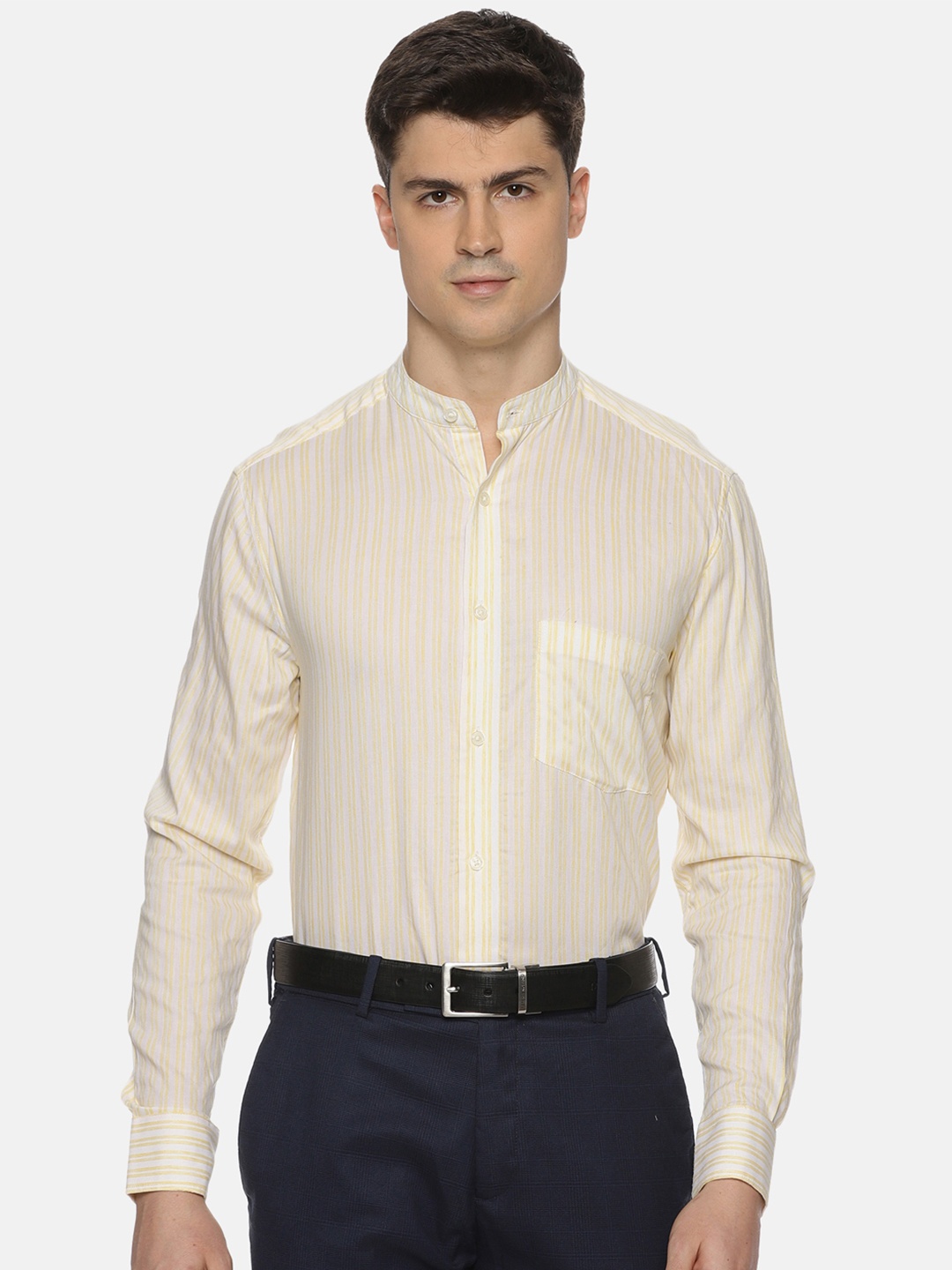 

THE FORMAL CLUB Men Relaxed Opaque Striped Formal Shirt, Yellow