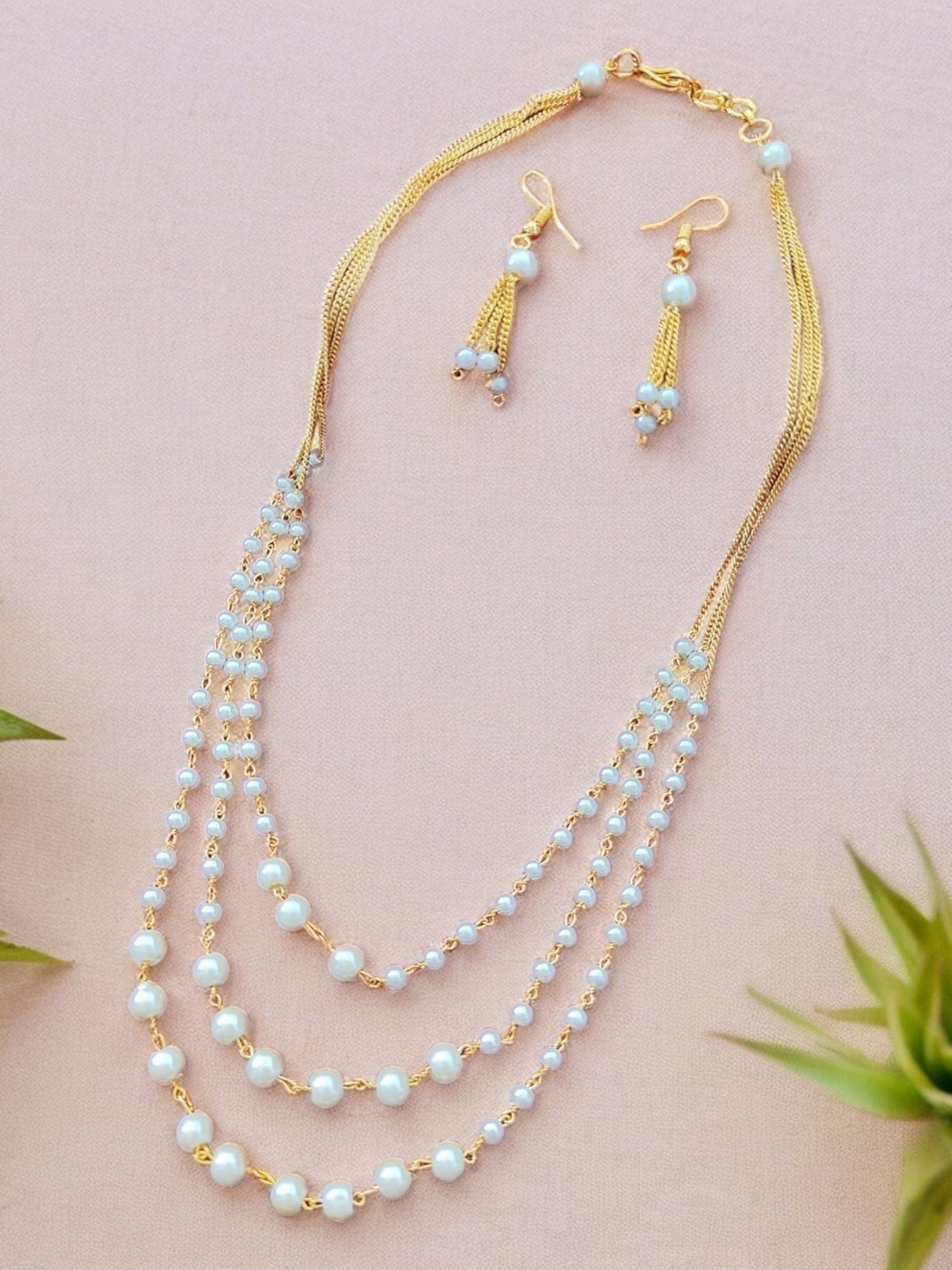 

Pihtara Jewels Gold-Plated Layered Pearl Beaded Jewellery Set, White