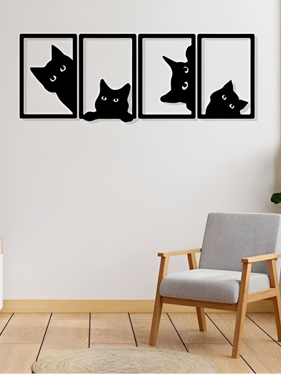 

Artrooms 4 Cat Metal Wall Art, Black