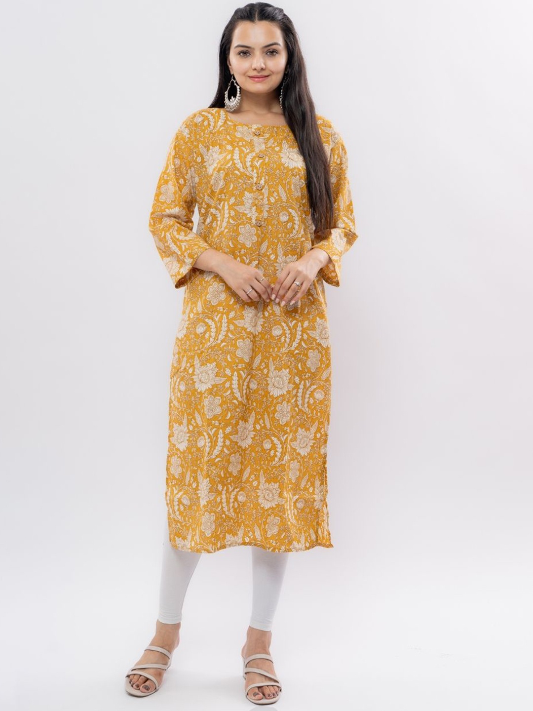 

EKISHA Printed Pure Cotton Straight Kurta, Yellow