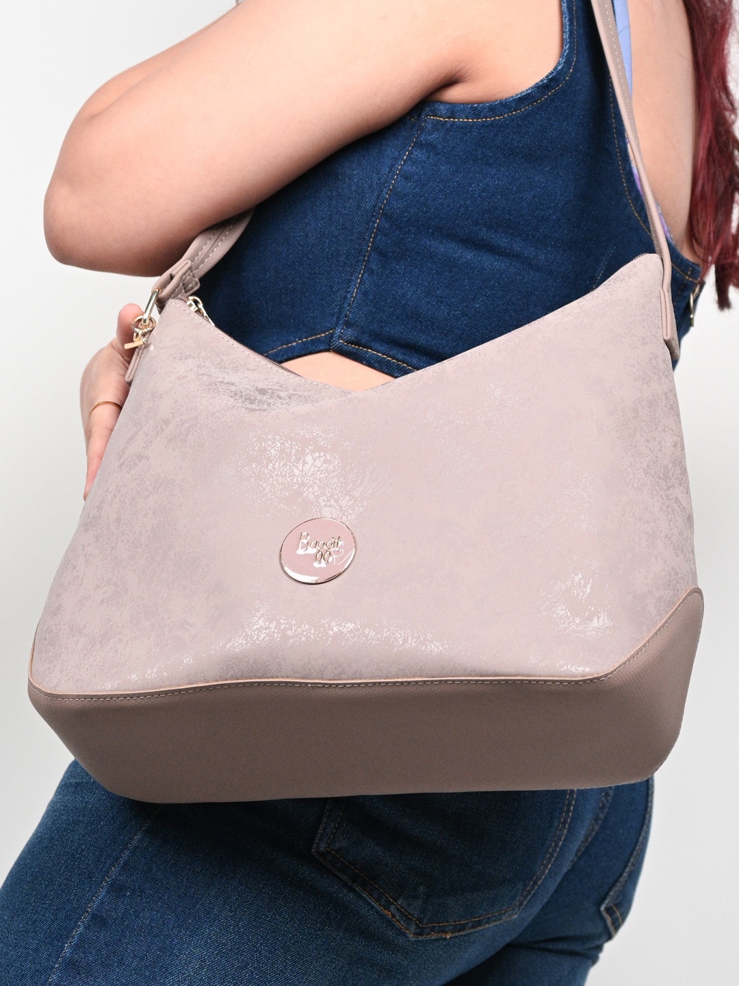 Baggit Women PU Shopper Hobo Bag with Quilted, Pink