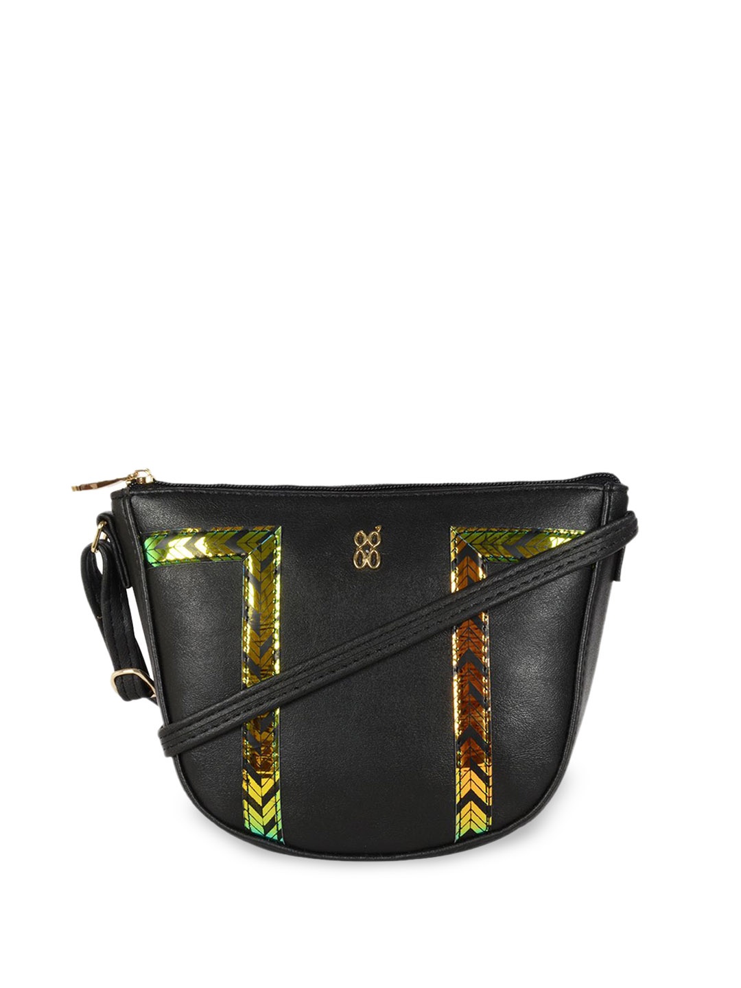 

Baggit PU Women Structured Sling Bag with Applique, Black