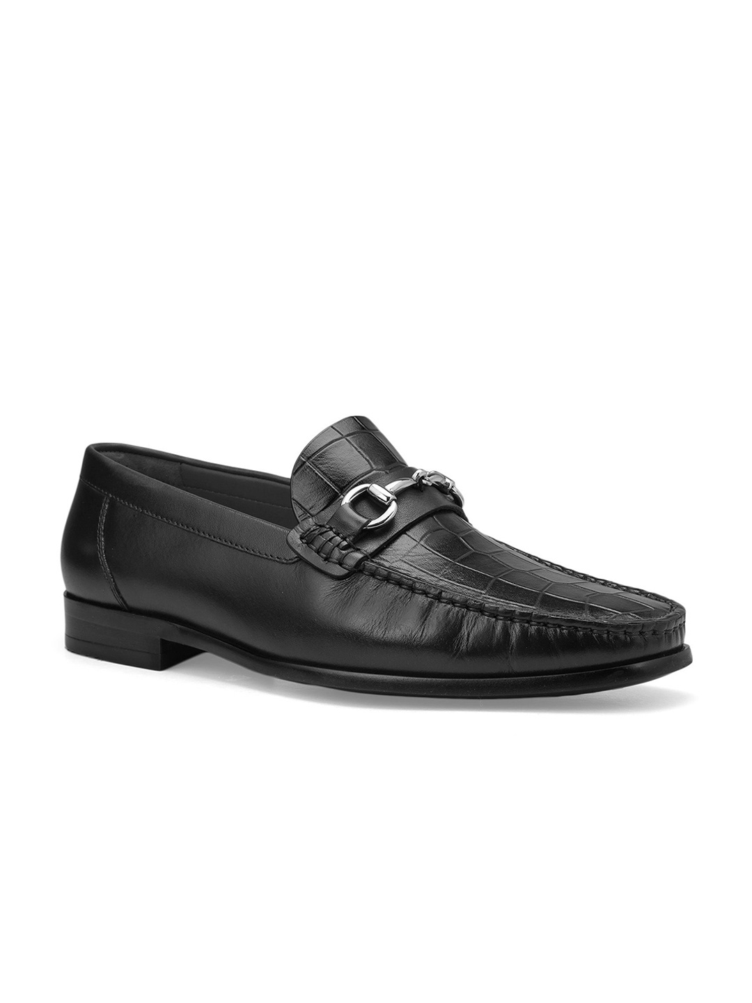 

ROSSO BRUNELLO Men Textured Round Toe Formal Loafers, Black