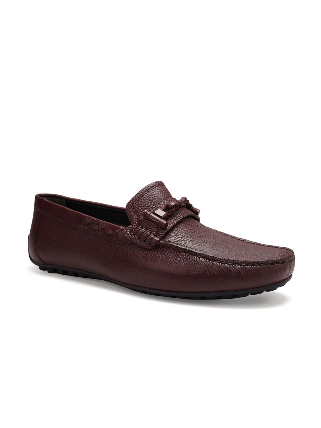 

ROSSO BRUNELLO Men Round Toe Leather Formal Loafers, Burgundy