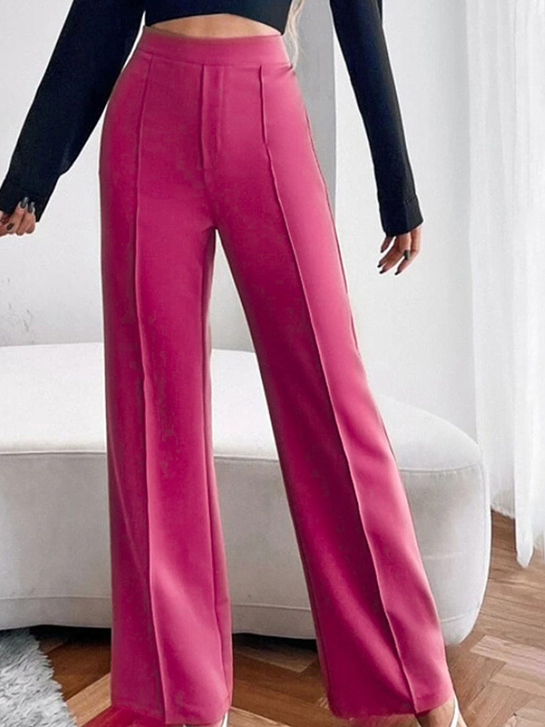 

LULU & SKY Women Straight Fit High-Rise Trousers, Orange