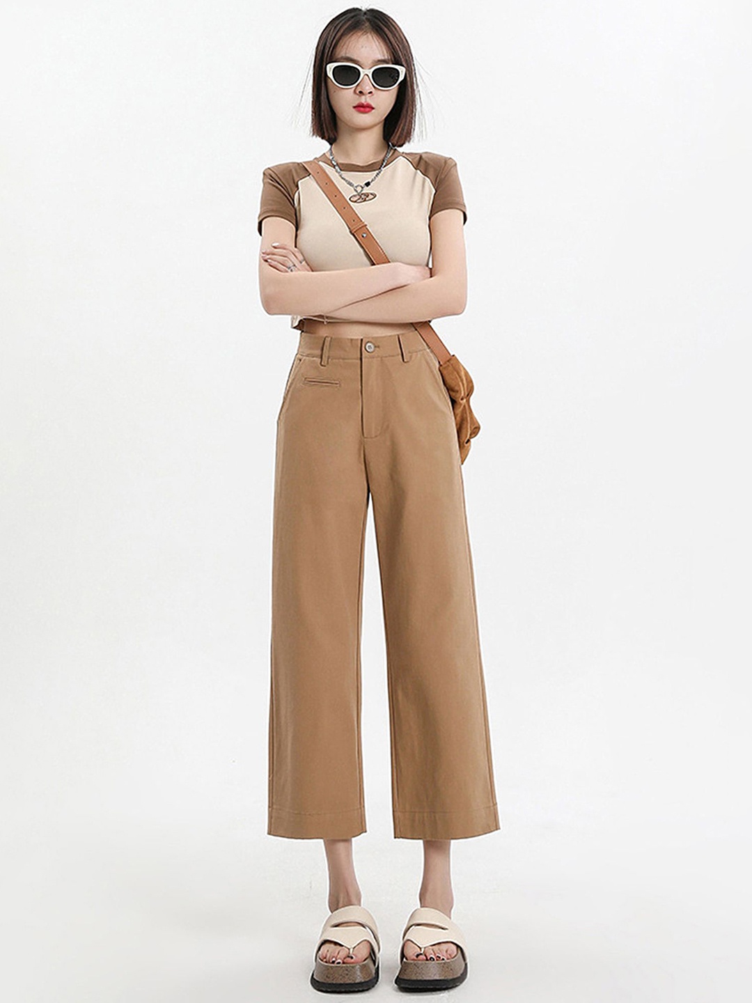 

LULU & SKY Women Straight Fit High-Rise Cropped Jeans, Khaki