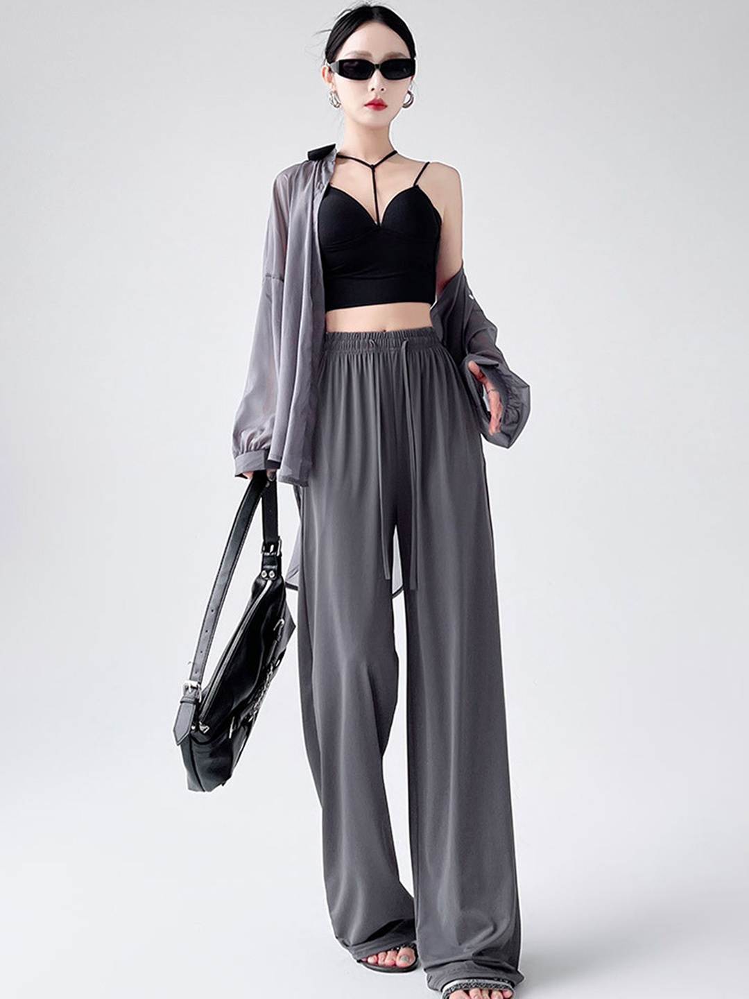

LULU & SKY Women Straight Fit High-Rise Trousers, Grey