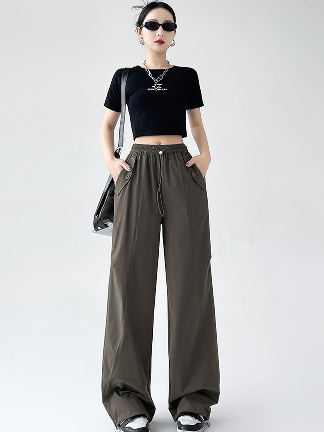 

LULU & SKY Women Straight Fit High-Rise Pleated Trousers, Green