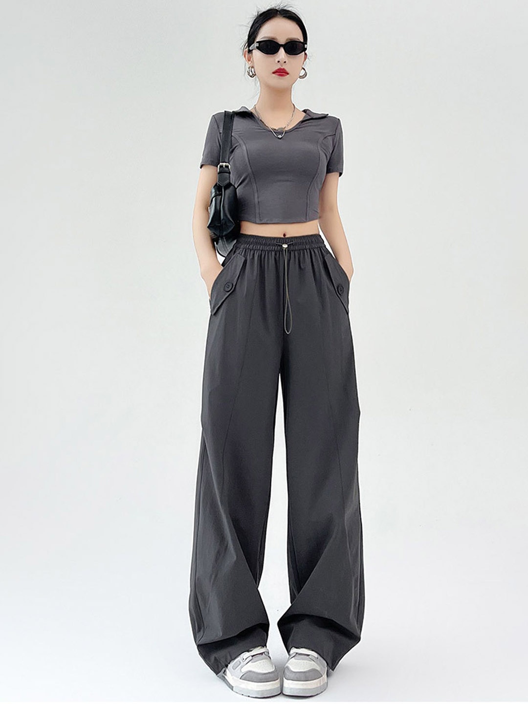 

LULU & SKY Women Straight Fit High-Rise Pleated Trousers, Grey