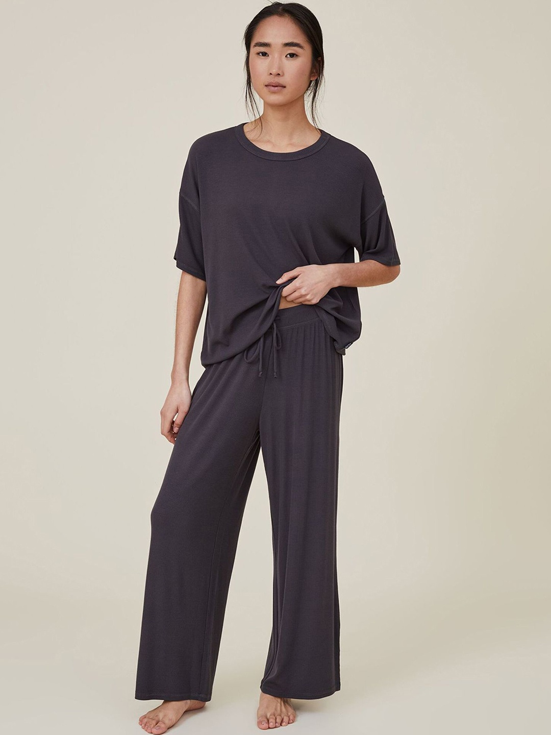 

LULU & SKY Women Straight Fit Low-Rise Trousers, Grey