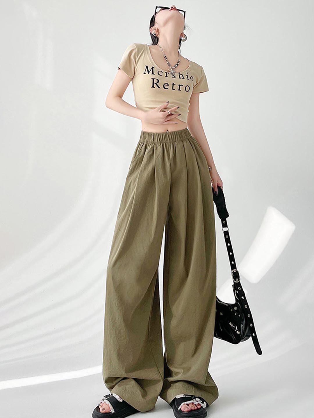 

LULU & SKY Women Loose Fit High-Rise Trousers, Green
