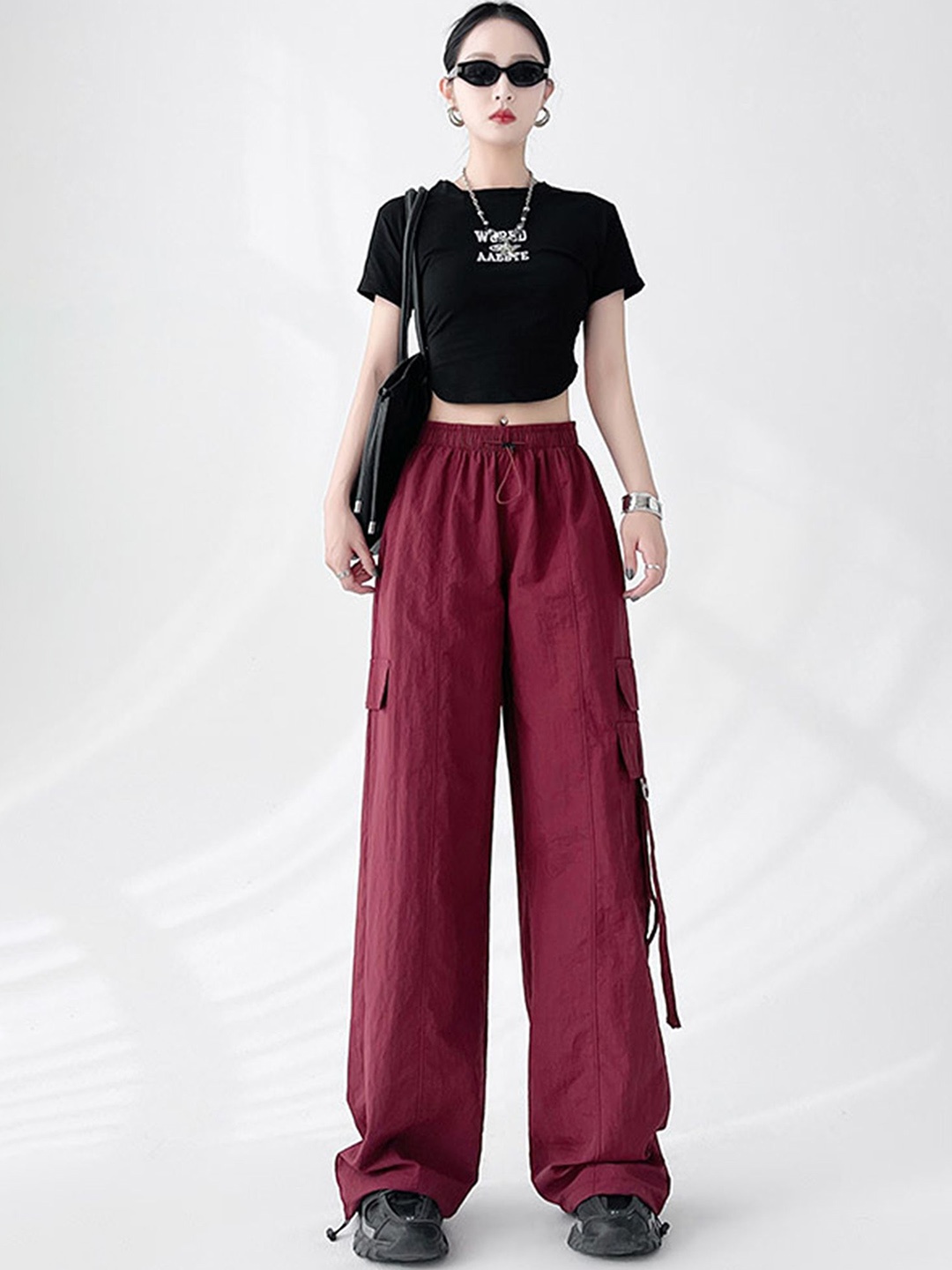 

LULU & SKY Women Straight Fit High-Rise Trousers, Burgundy