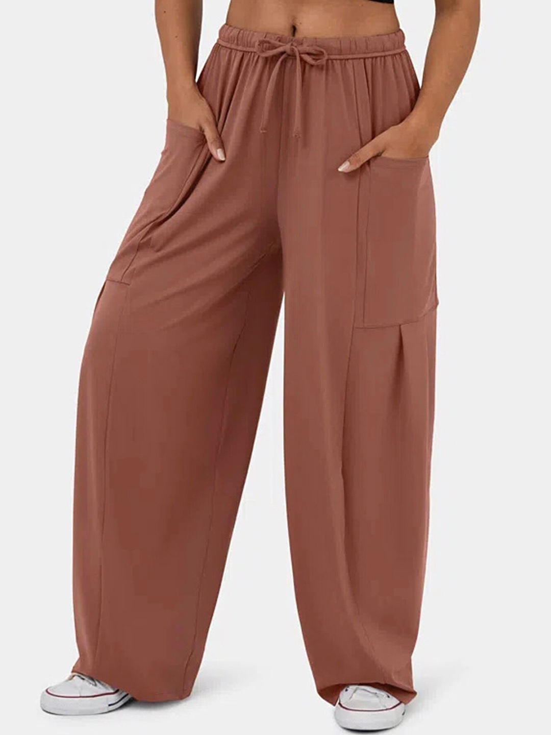 

LULU & SKY Women Straight Fit High-Rise Trousers, Brown